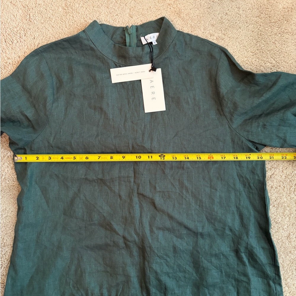 AERE NWT 100% Linen Frill Sleeve Botanical Green Blouse Women's Sz 10 Resort - Picture 10 of 10